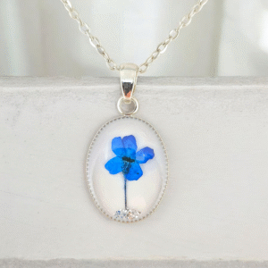 Naszyjnik z niezapominajką – rodowana stal chirurgiczna, biżuteria Botanica Verde | PicassoArt